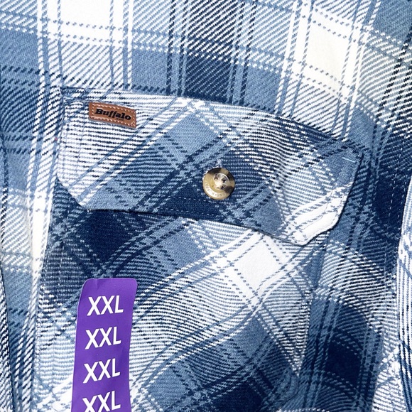 Buffalo Jean blue and white cotton plaid long sleeve men’s shirt - Picture 4 of 11